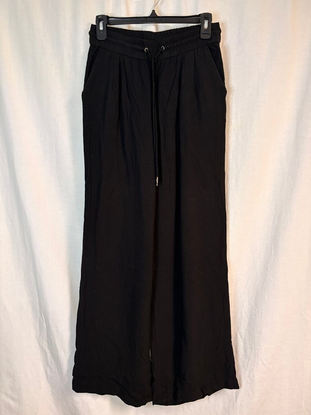 A New Day Black Wide Leg Pull-On Pants Size Small Drawstring